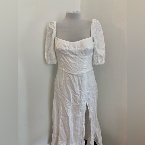 Reformation Belgium Linen Midi Dress 2 White Classic French Causal Wedding Chic - Picture 12 of 15
